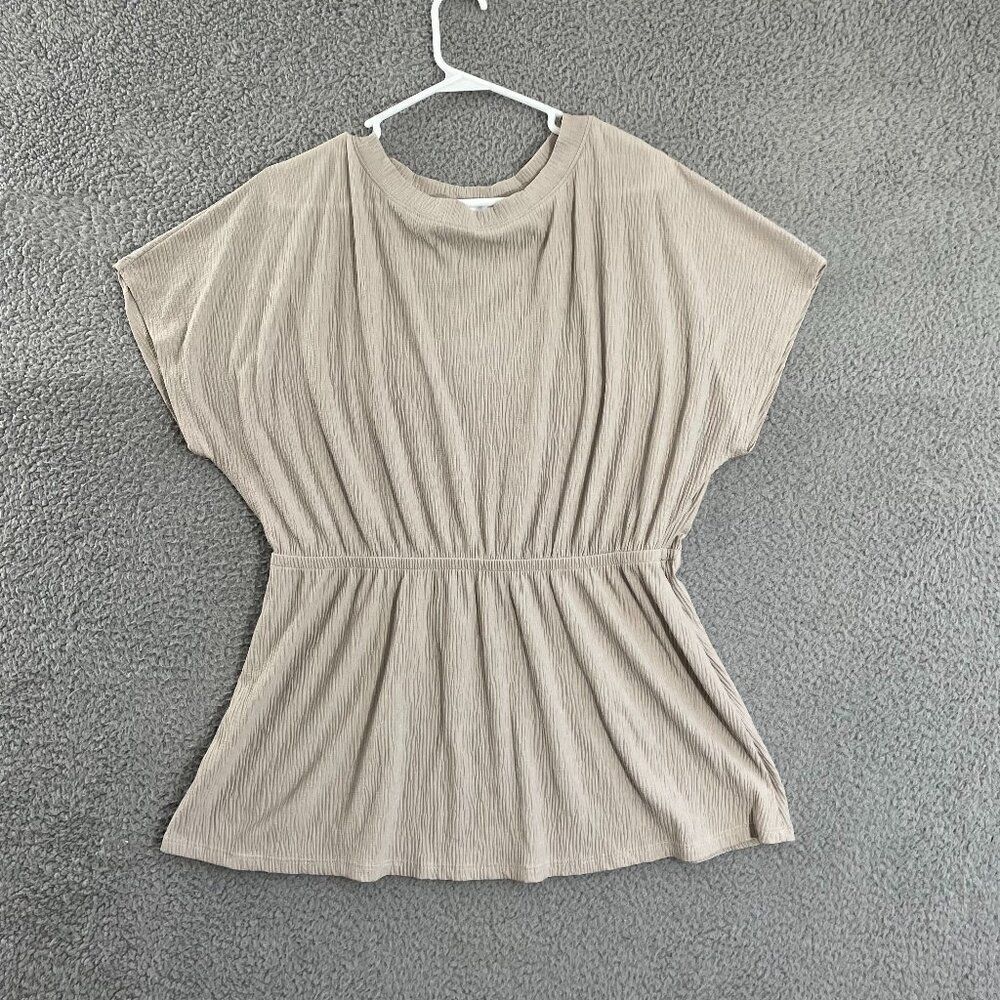 Gilli Top Women 1X‎ Beige Short Sleeve Blouse